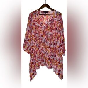 Lane Bryant Women Floral Tunic‎ Top 14/16 Watercolor Feminine Flowy Sharkbite